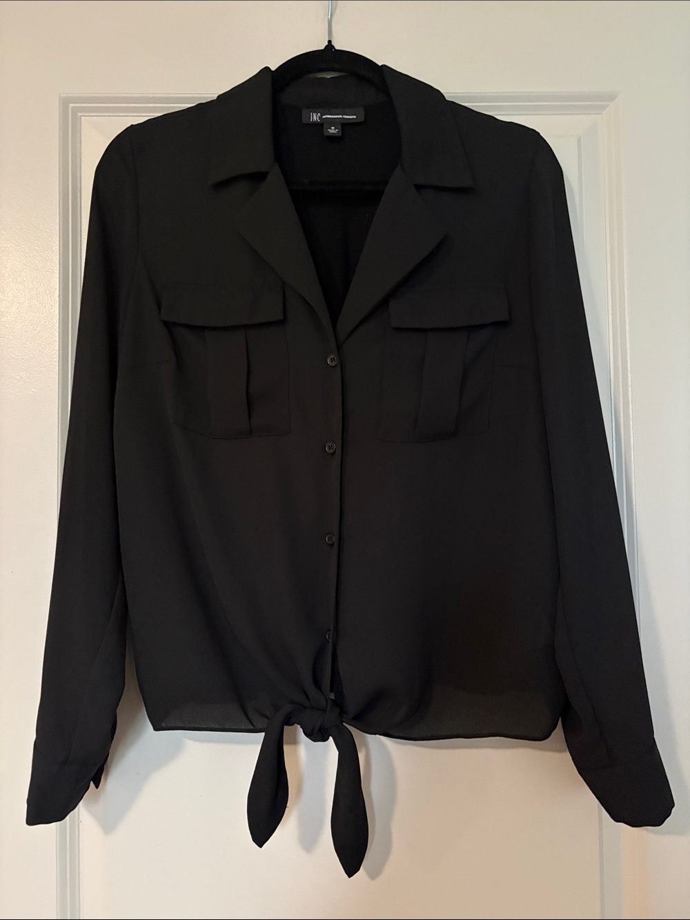 INC International Concepts Black Tie-Front Button-Down Shirt